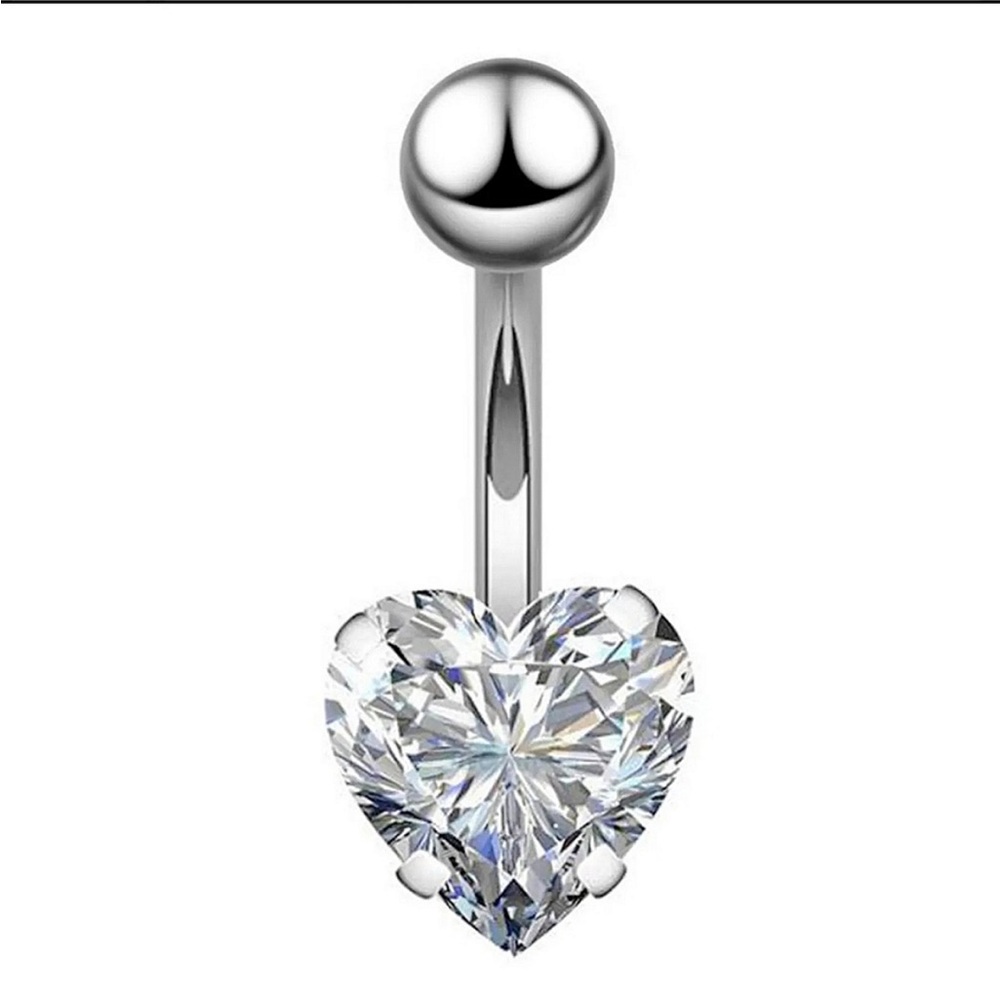 NEW Belly Button Ring Sparkling Heart Silver Toned